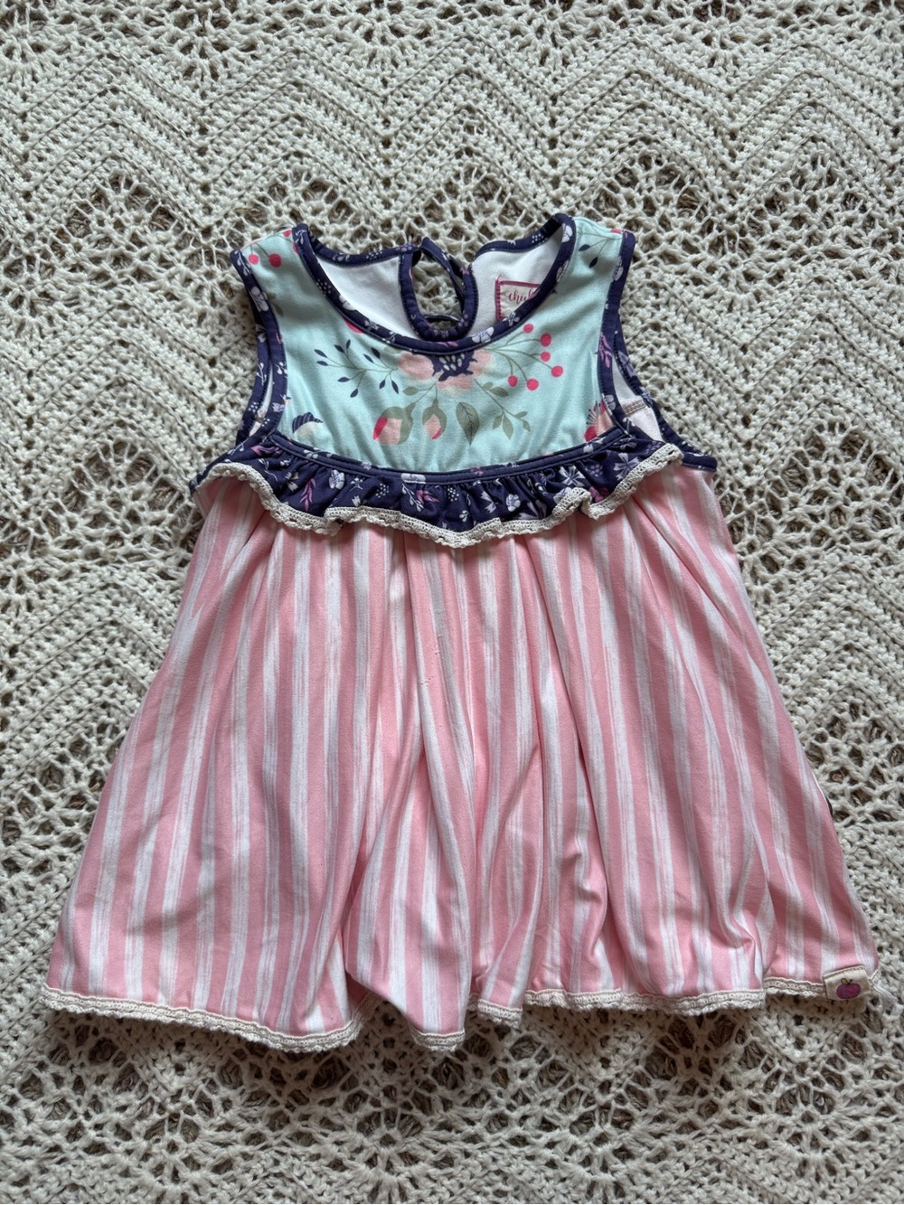 Cheeky Plum Pink & White Striped Tunic Top Lace Whimsical 3T Detail Top